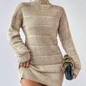 SHEIN Long Sleeve Knit Dress - Beige